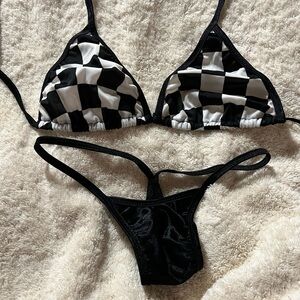 Black & White Check Triangle Bikini Set - Women Intimates
